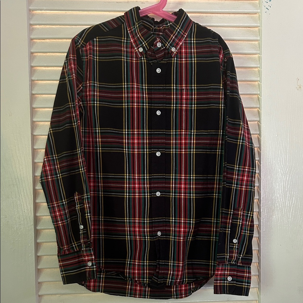 Crewcuts Black, White, Green, Red, & Yellow Plaid Button-Down Shirt